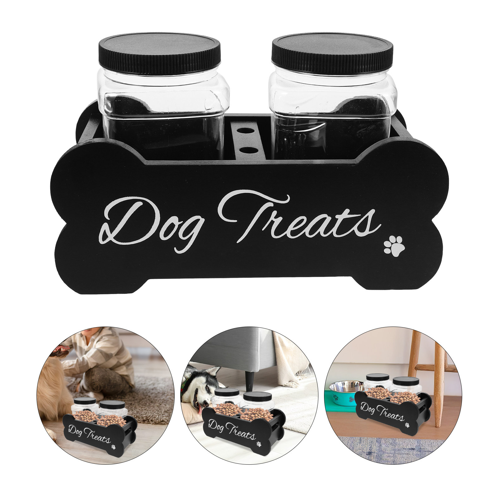 Food Storage With Dividers - Wadah Camilan Anjing dari Kayu dengan
