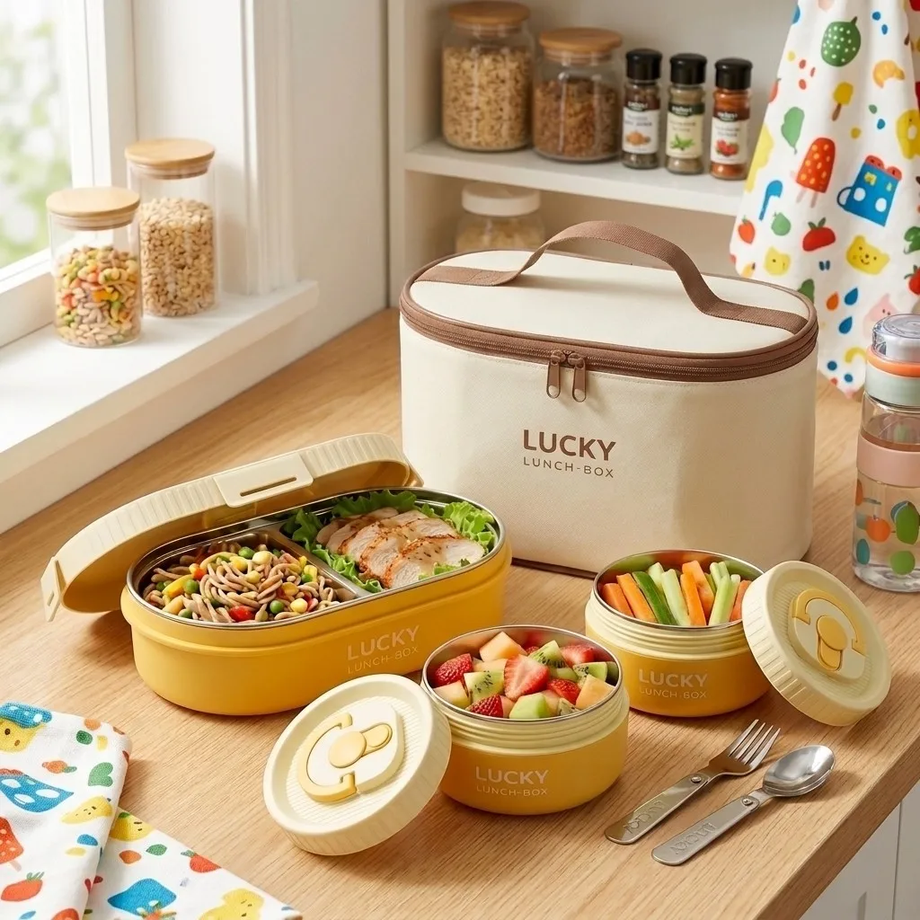Set Kotak Bekal Bento Baja Tah - Food Storage With Dividers ulasan dan harga